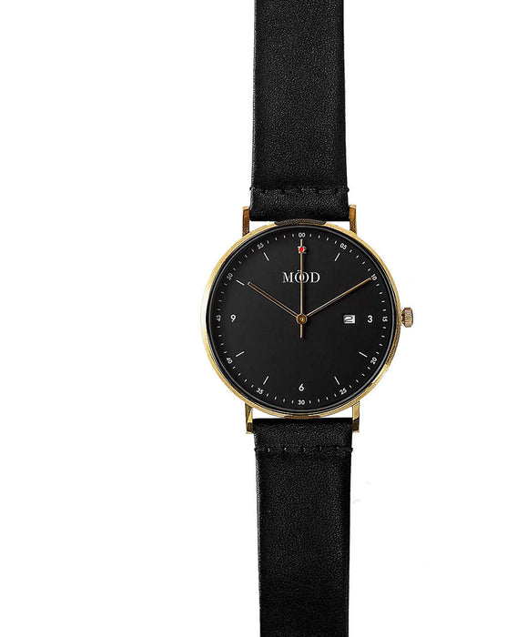 Montre minimaliste cavalier's en cuire noire avec date