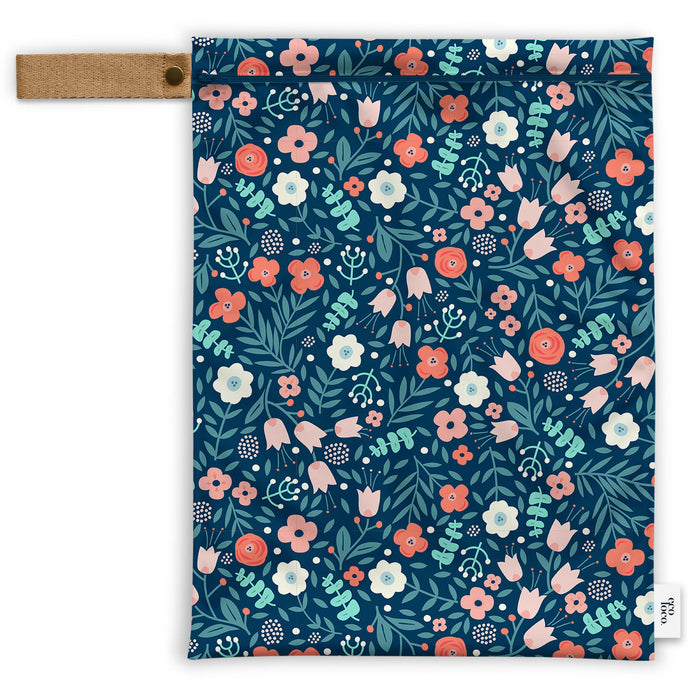 Grand sac avec ganse beige motif de fleurs bleues fait par Eco Loco