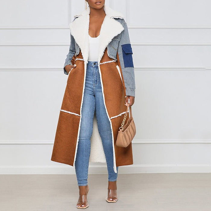 Veste longue en coton denim de mode