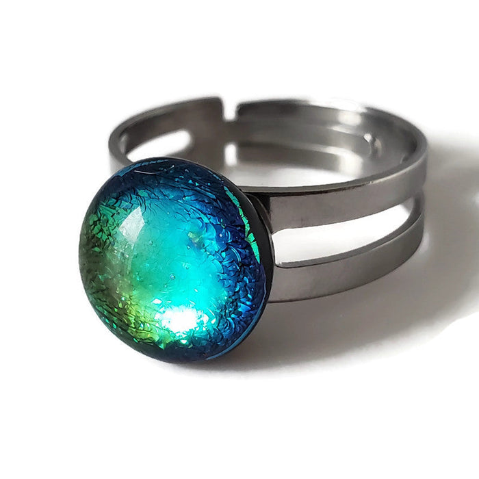 Bague régulière, vert doré, verre fusion