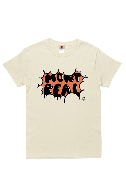 T-shirt en coton beige imprimé à montréal par l'équipe beurd