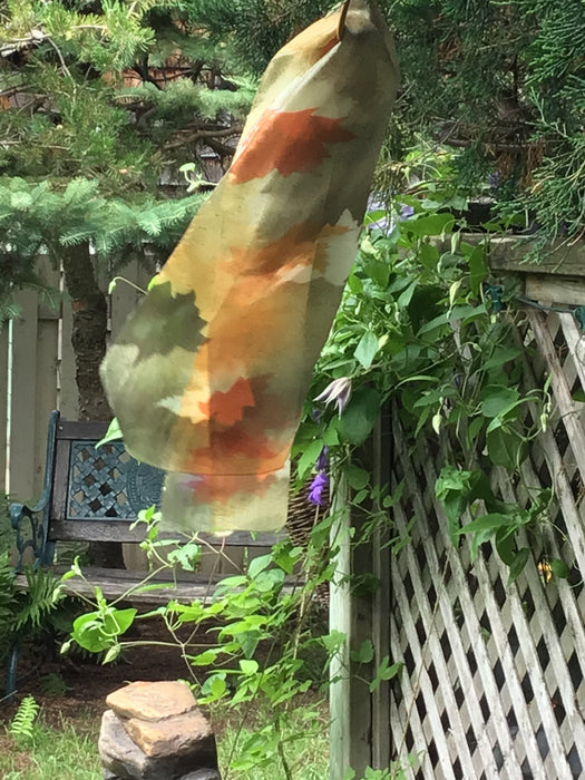 Écharpe de soie érable vert et jaune - Soierie Huo