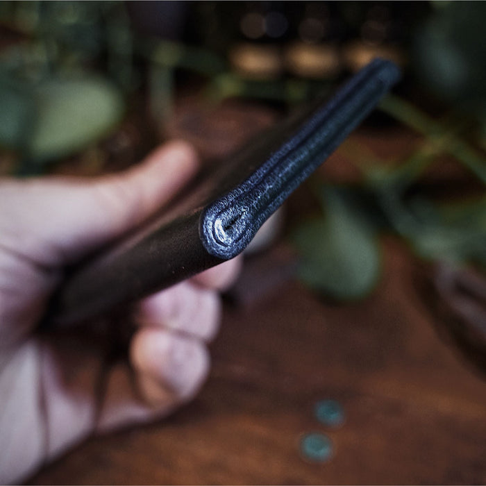 Durable handcrafted black leather cardholder made in Canada
