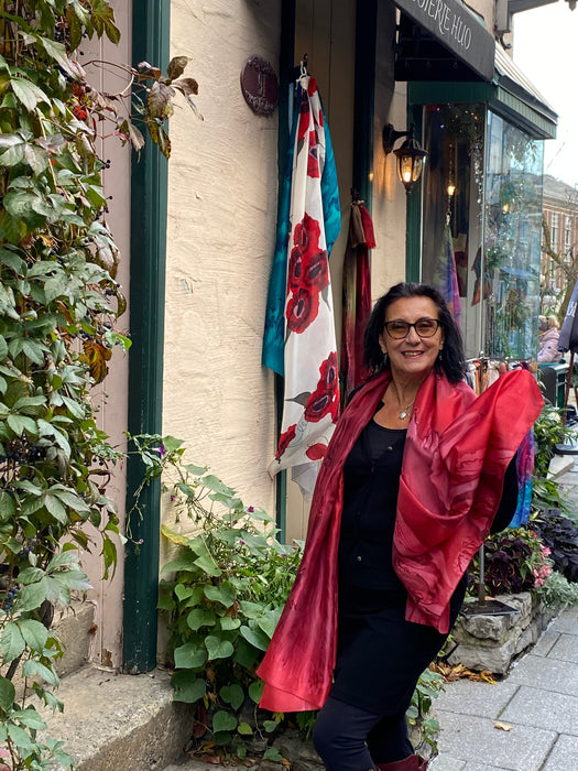 Paréo de soie Coulé rouge - Soierie Huo