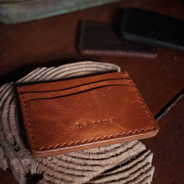 Customizable cognac leather wallet with premium stitching