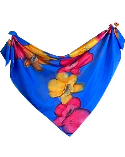 Foulard carré de soie Bouquet outremer - Soierie Huo