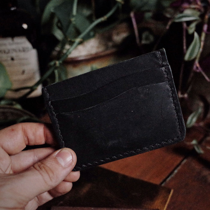 Premium black leather wallet made by Le Gars Leathercraft