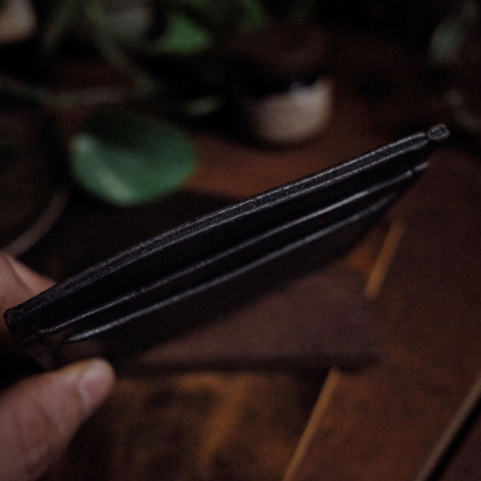 Locally crafted black leather wallet with custom engraving options