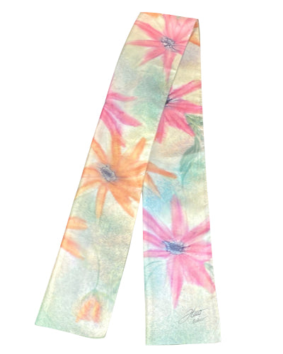 Écharpe en soie Marguerites roses et corail - Soierie Huo
