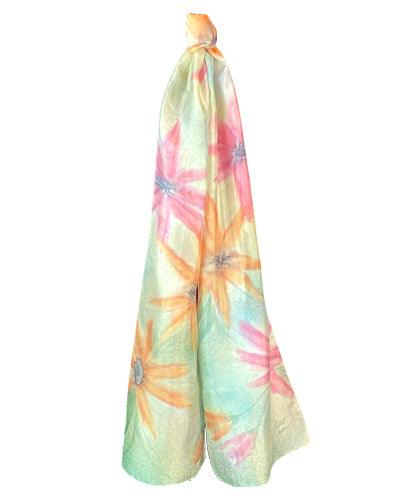 Écharpe en soie Marguerites roses et corail - Soierie Huo