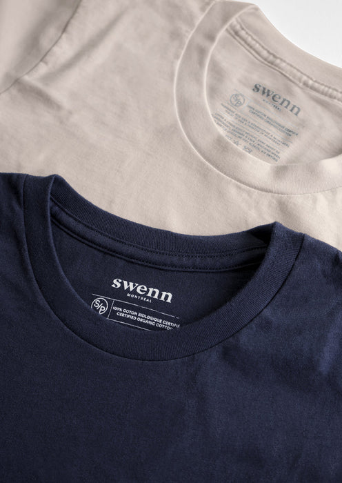 2 t-shirts bleu marine - naturel