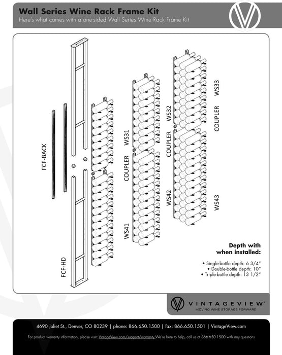 Kit de supports à bouteilles flottantes d'un coté de la série w (21 à 63 bouteilles)