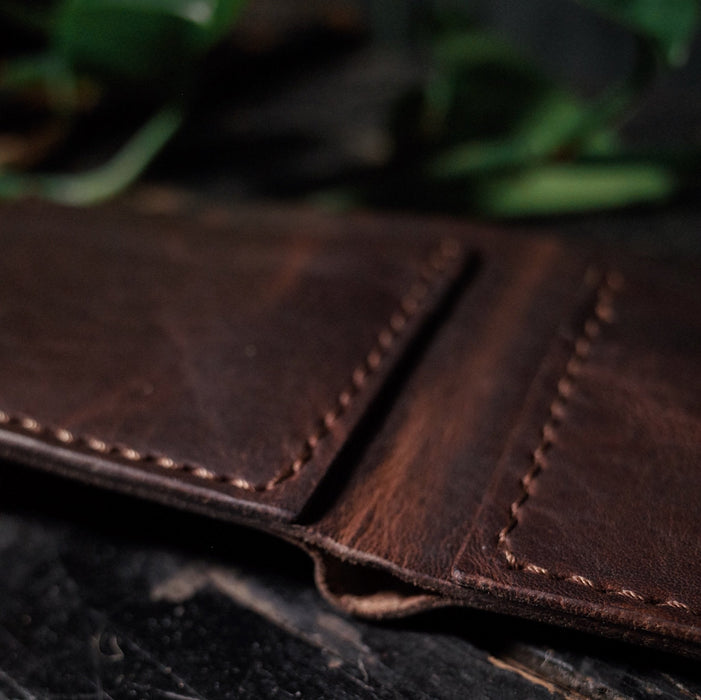 Premium mocha leather wallet with durable stitching
