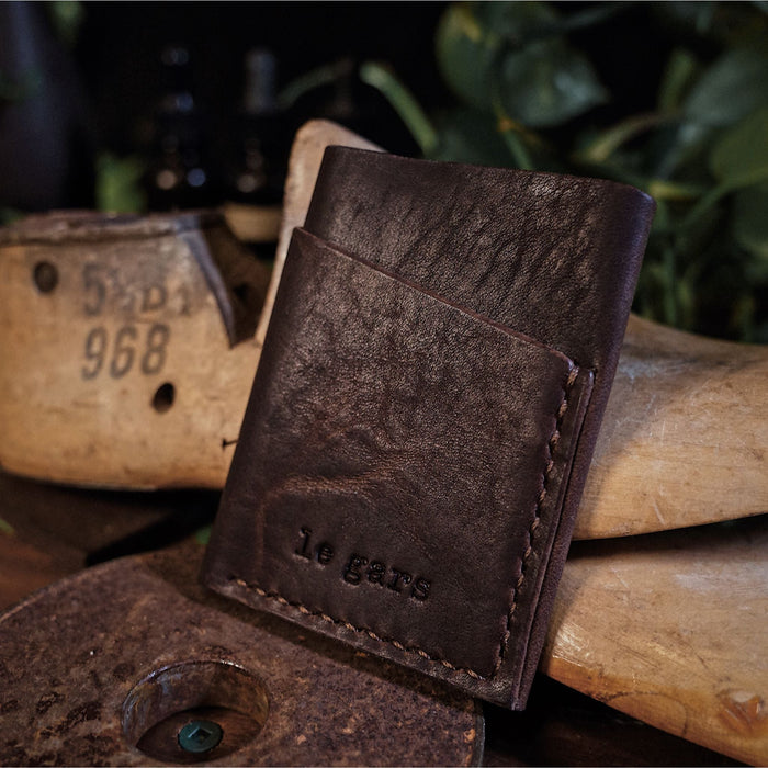 Customizable dark-brown leather cardholder for business cards
