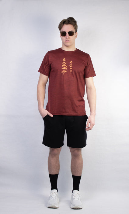 T-shirt mérinos homme carmin chiné ultra léger - deux pins