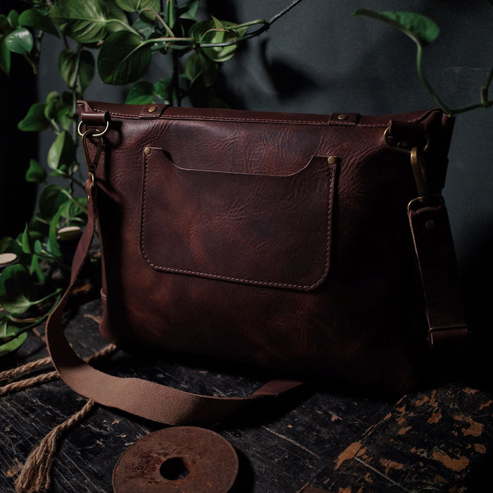 Handcrafted dark-brown leather tote made in Canada
