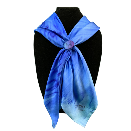 Ensemble Carré de soie et clip coulé outremer - Soierie Huo