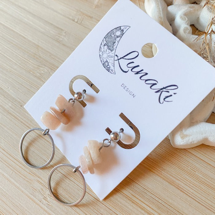 Boucles d'oreilles pitaka - pierres de soleil et acier inoxydable