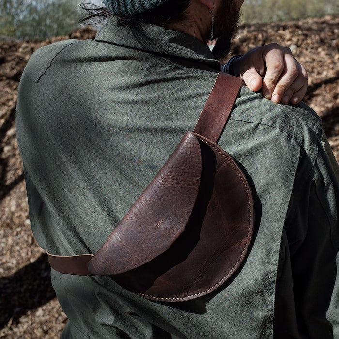 Premium chocolate leather fanny pack for casual night-outs
