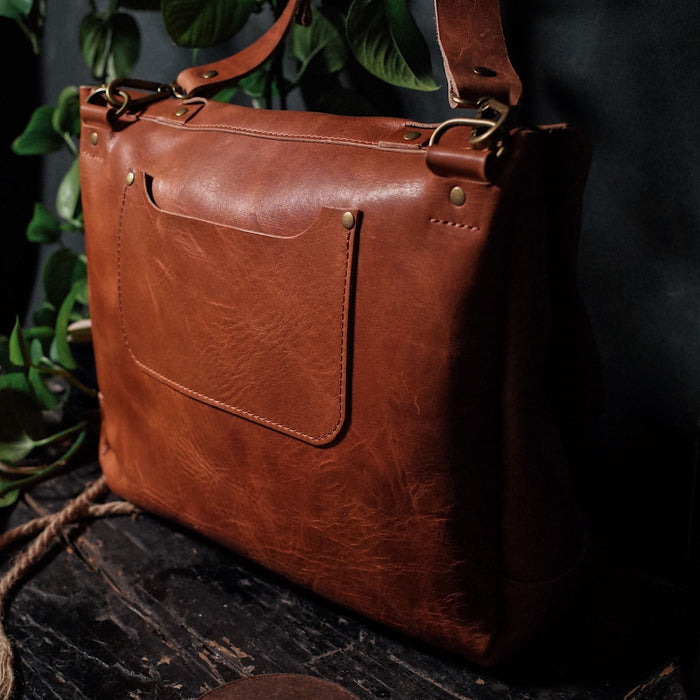 Sleek English tan leather tote designed for everyday use
