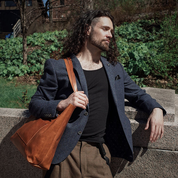 Genuine light brown leather shopper designed for style and function
