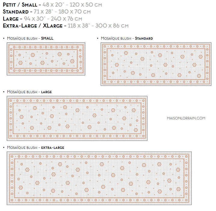 Tapis de vinyle runner mosaique fleur blush - vinyl runner carpets blush mosaic flower