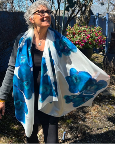 Paréo blanc fleuri marine