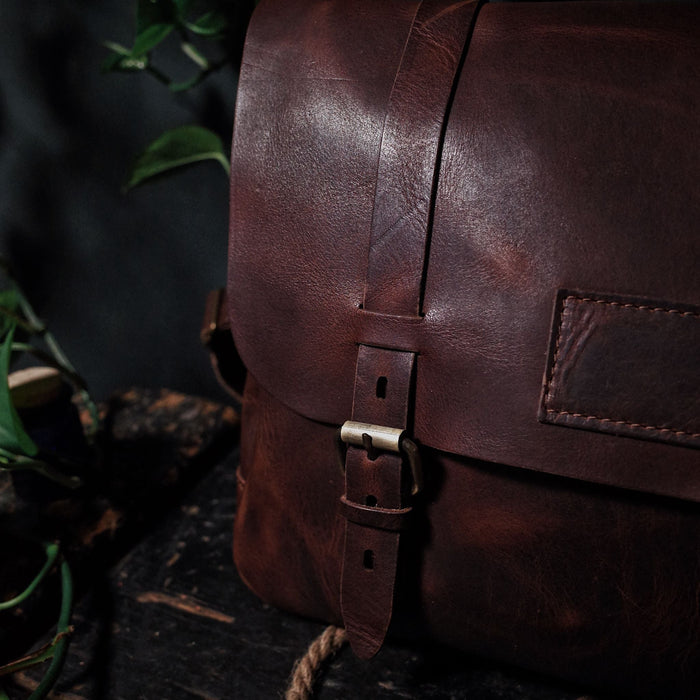 Luxury handcrafted dark-brown leather satchel for professionals
