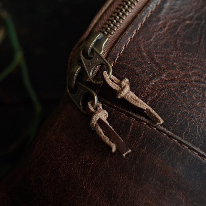 Spacious chestnut leather fanny pack for carrying more
