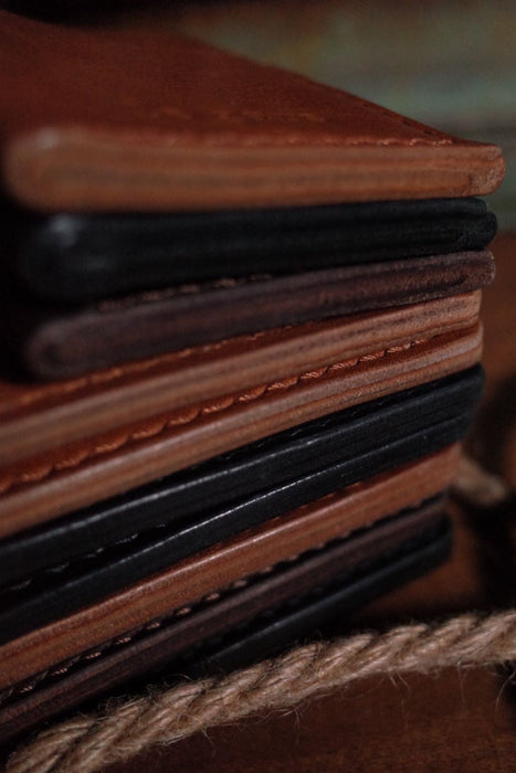 Chestnut leather cardholder with high-quality stitching
