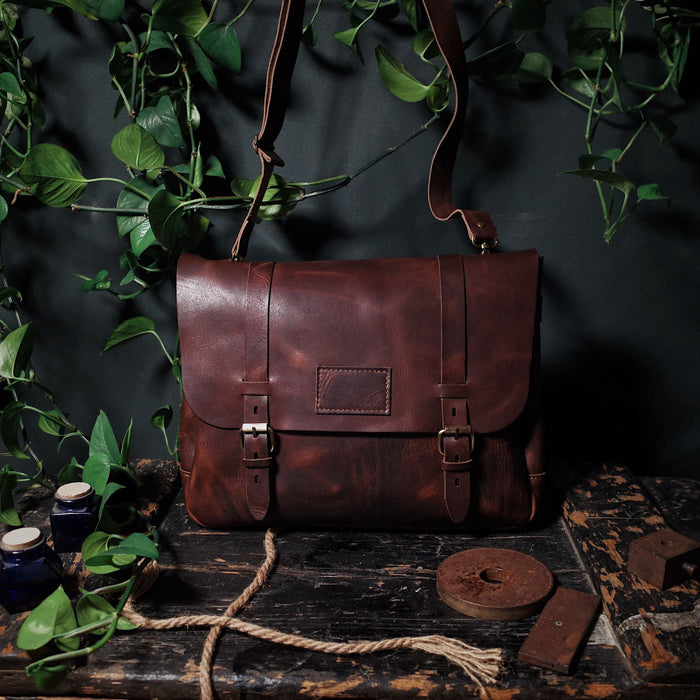 Handcrafted coffee leather briefcase for minimalist fashion
