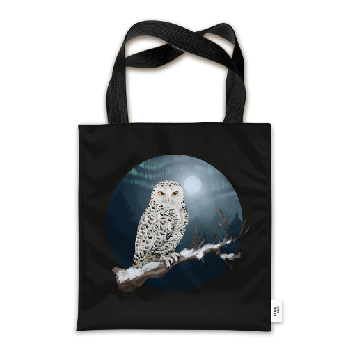 Sac caba ou fourre-tout fait de tissu en bouteille de plastique avec un motif de hiboux sur un fond noir