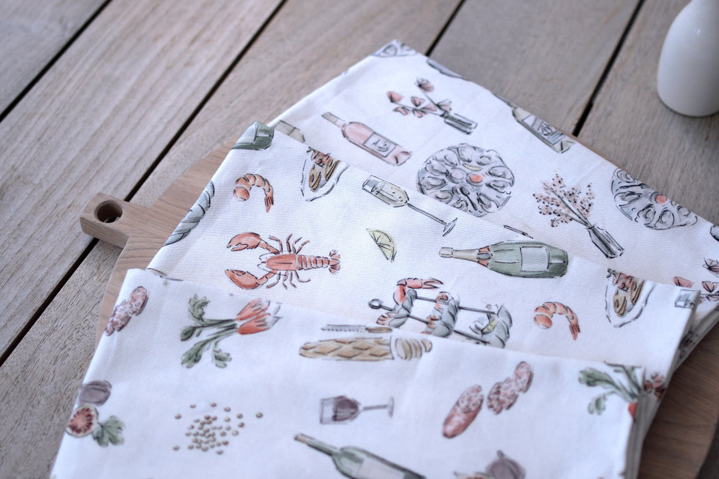 "fruits de mer et champagne - seafood and champagne" - linge de maison / kitchen linen