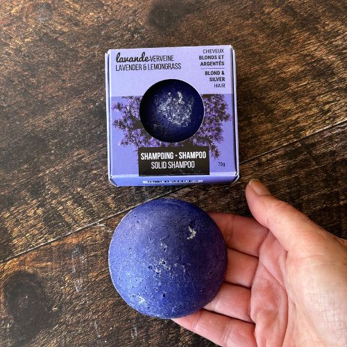 Shampoing solide pour cheveux blonds et blancs – lavande et verveine
