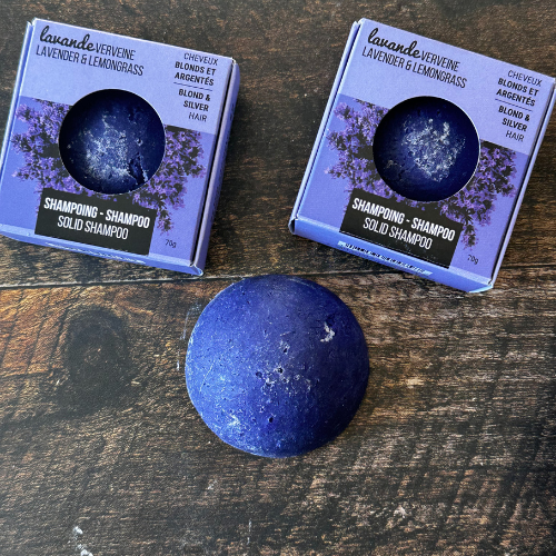 Shampoing solide pour cheveux blonds et blancs – lavande et verveine
