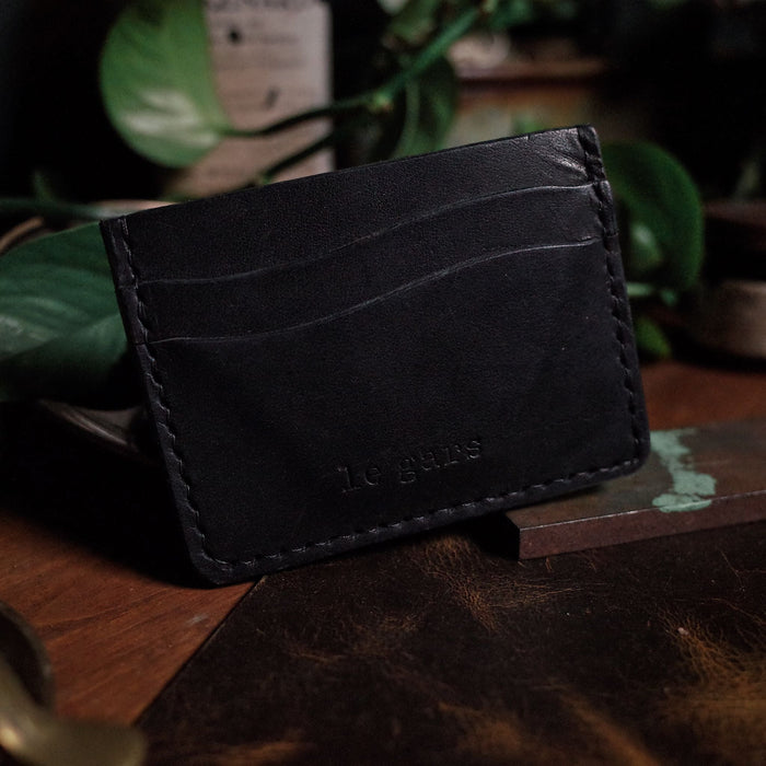 Black leather wallet made with sustainable materials