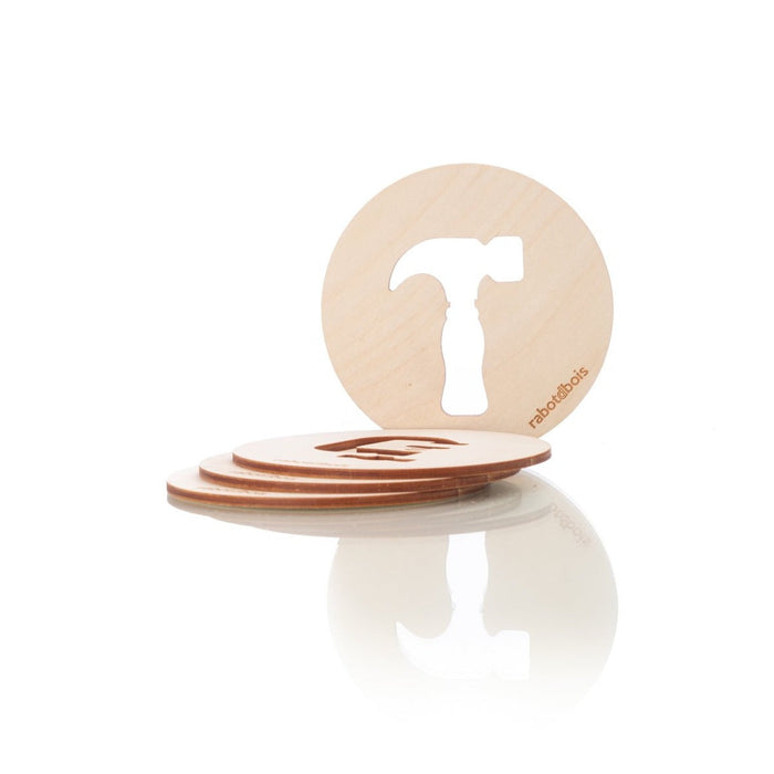 Sous-verre en bois avec motif outils