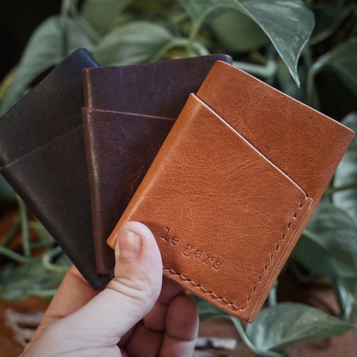 Handcrafted chocolate leather cardholder with timeless appeal
