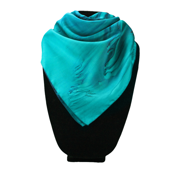 Foulard carré de soie émeraude et marine - Soierie Huo