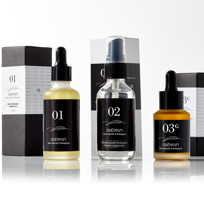 Trio essentiel pour homme huile de rasage, après-rasage & sérum, tout type de peau.