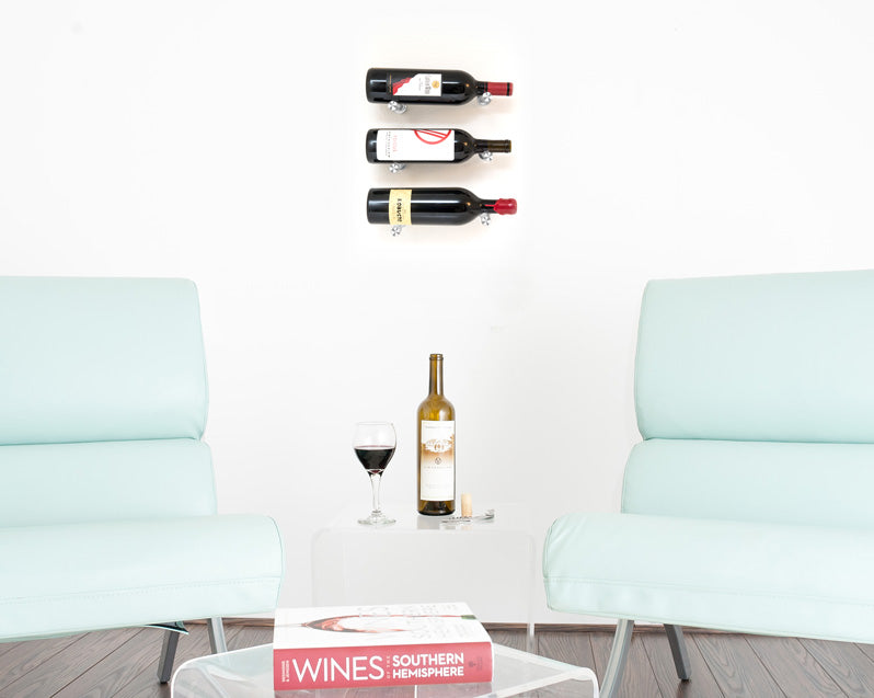 Kit vino pins designer: support présentoir mural pour 3 bouteilles de vin