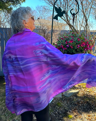 Paréo de soie Ondulation violet - Soierie Huo