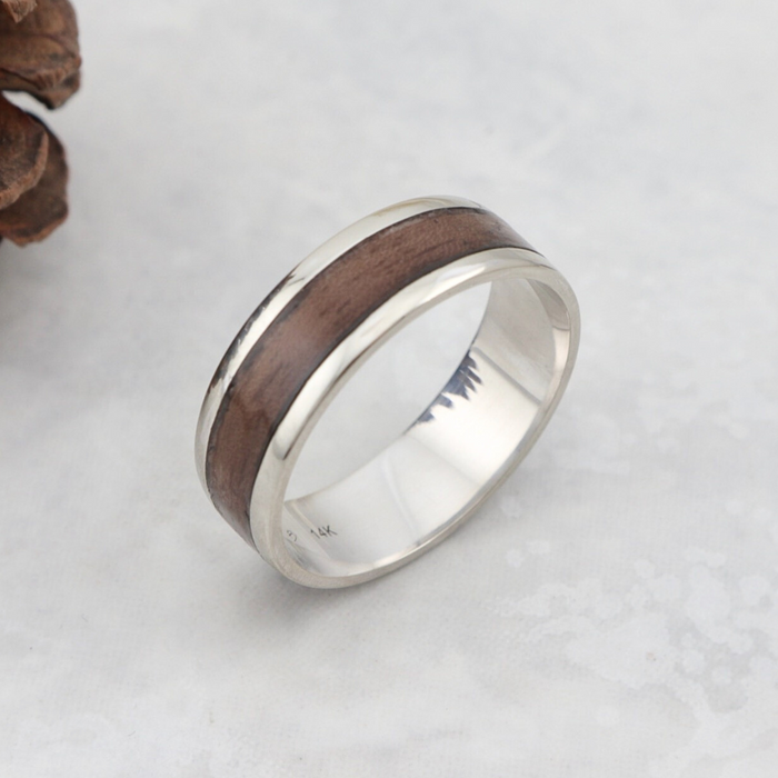 Bague en bois et argent sterling ou or 14k - 18k personnalisée