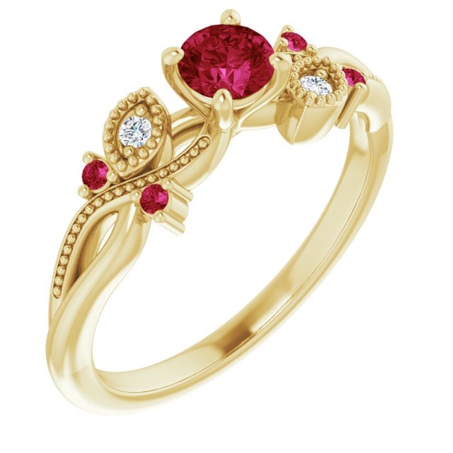 - Bagues Grandeur 6 / Doré / Or 14K Bague Enchanteresse en or 14K, diamants et rubis