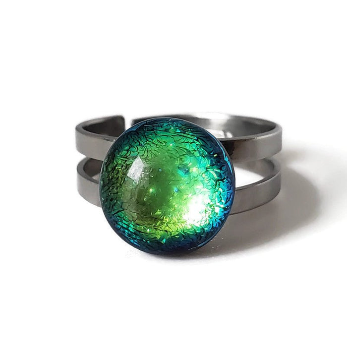 Bague régulière, vert doré, verre fusion