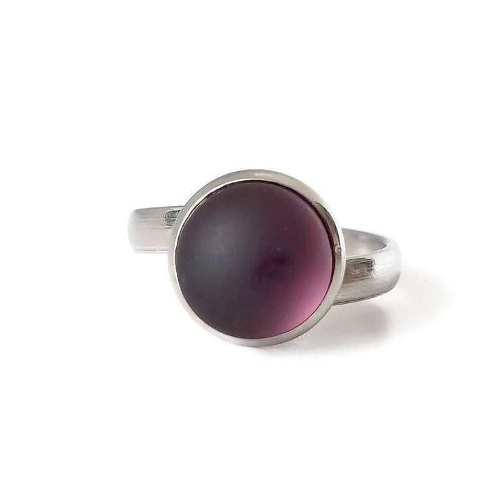 Bague violet mat, ajustable en verre recyclé