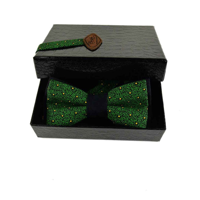 Nœud papillon vert - petit pois jaune doré shweshwe