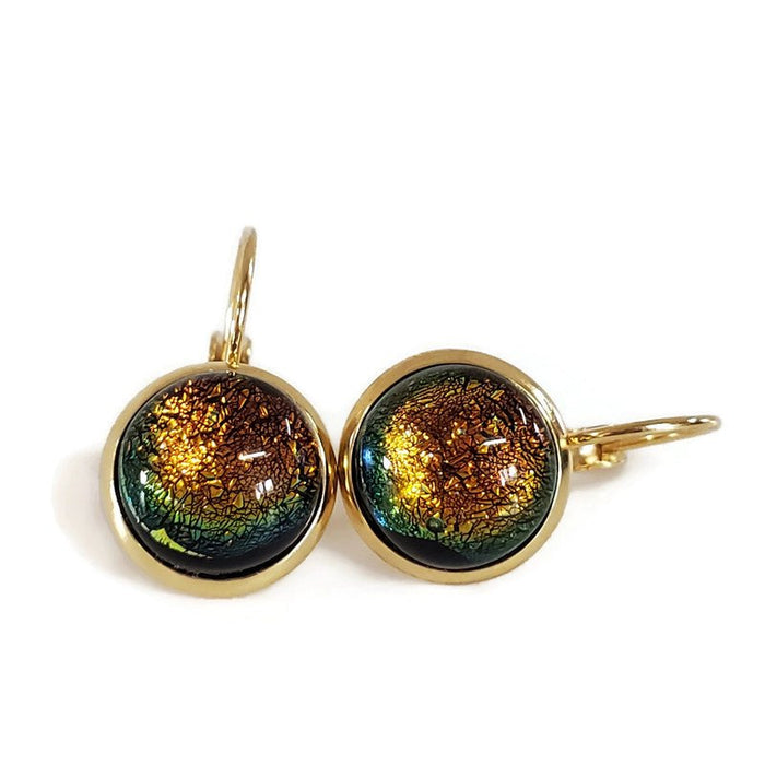 Boucles d'oreille leviers orange, en verre fusion - Bijoux Le fil d'Ariane