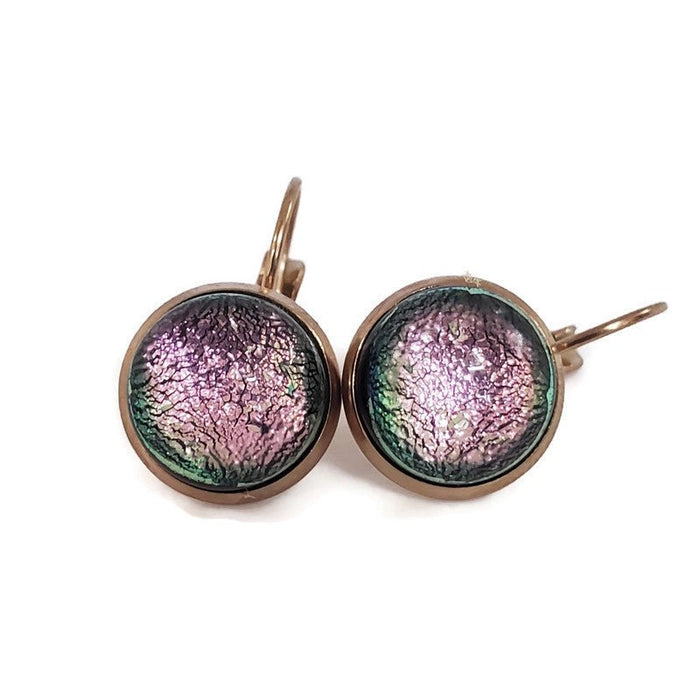 Boucles d'oreille leviers rose pâle, en verre fusion