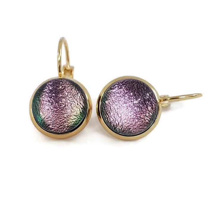 Boucles d'oreille leviers rose pâle, en verre fusion